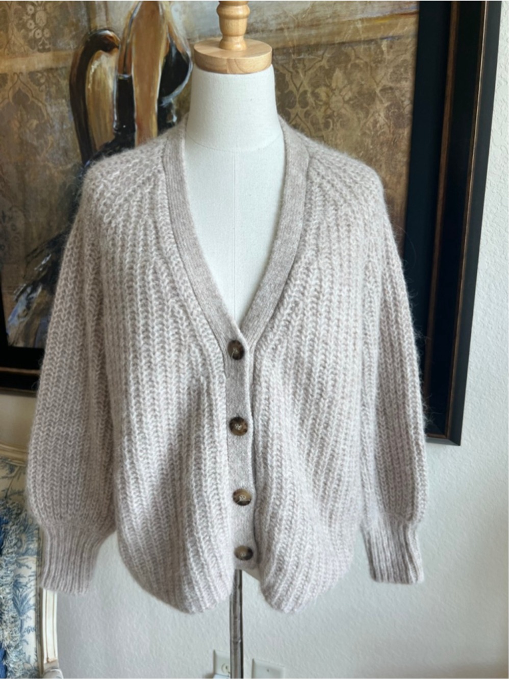 New Women's Sezane Beige Ribbed Knit Cardigan S - Picture 3 of 7